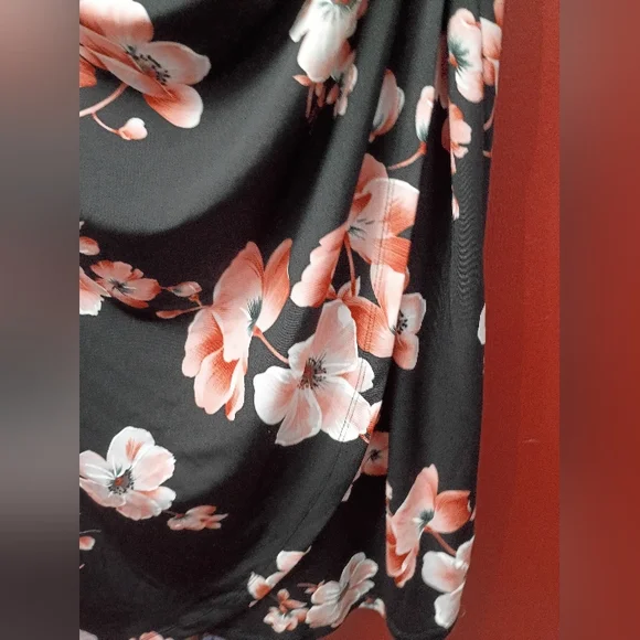 Connected Apparel Black and Pink Floral Midi Dress - Picture 8 of 11